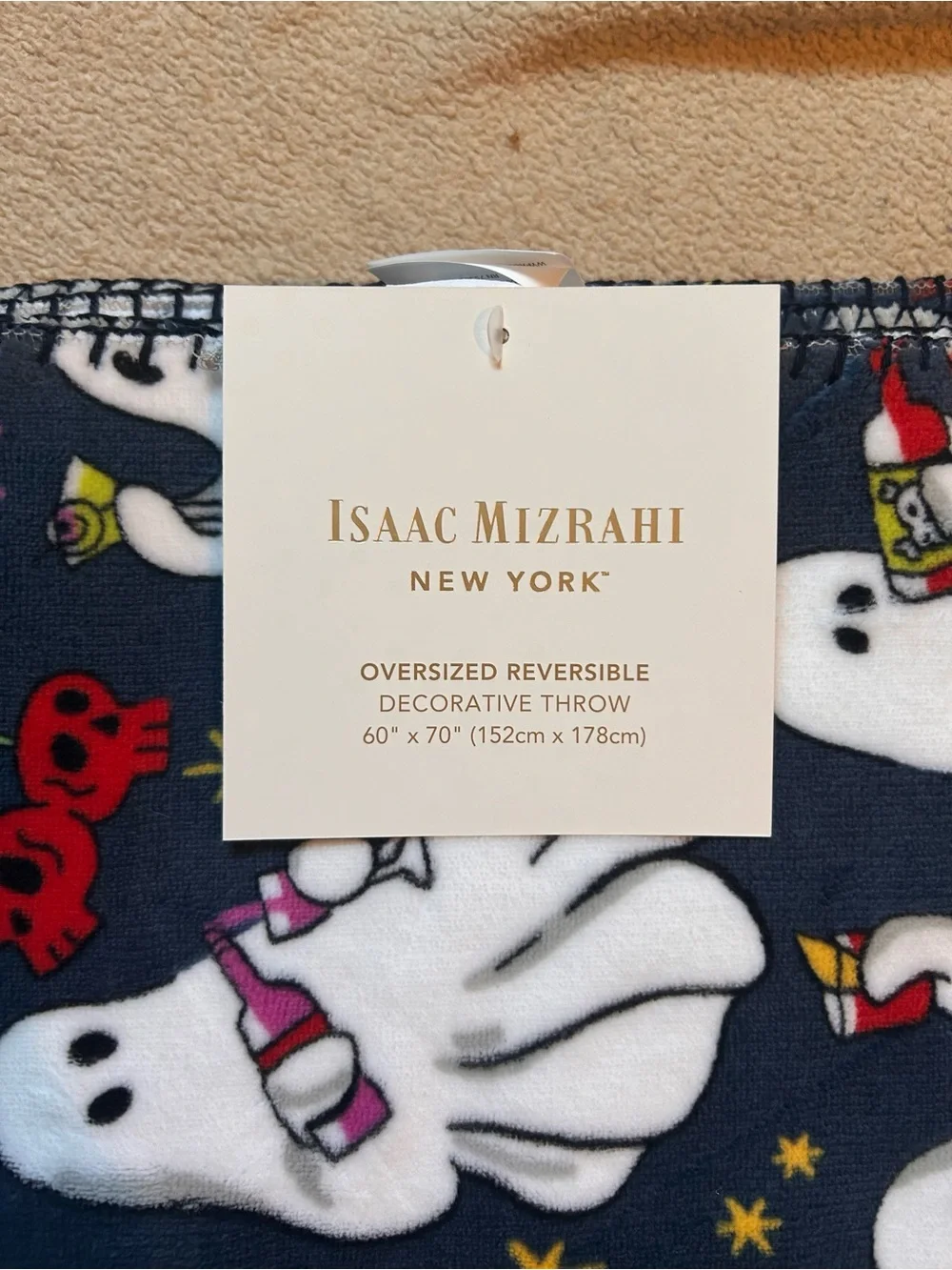 ISAAC MIZRAHI NEW YORK Plush Ghosts & Cocktails Reversible Throw NWTS